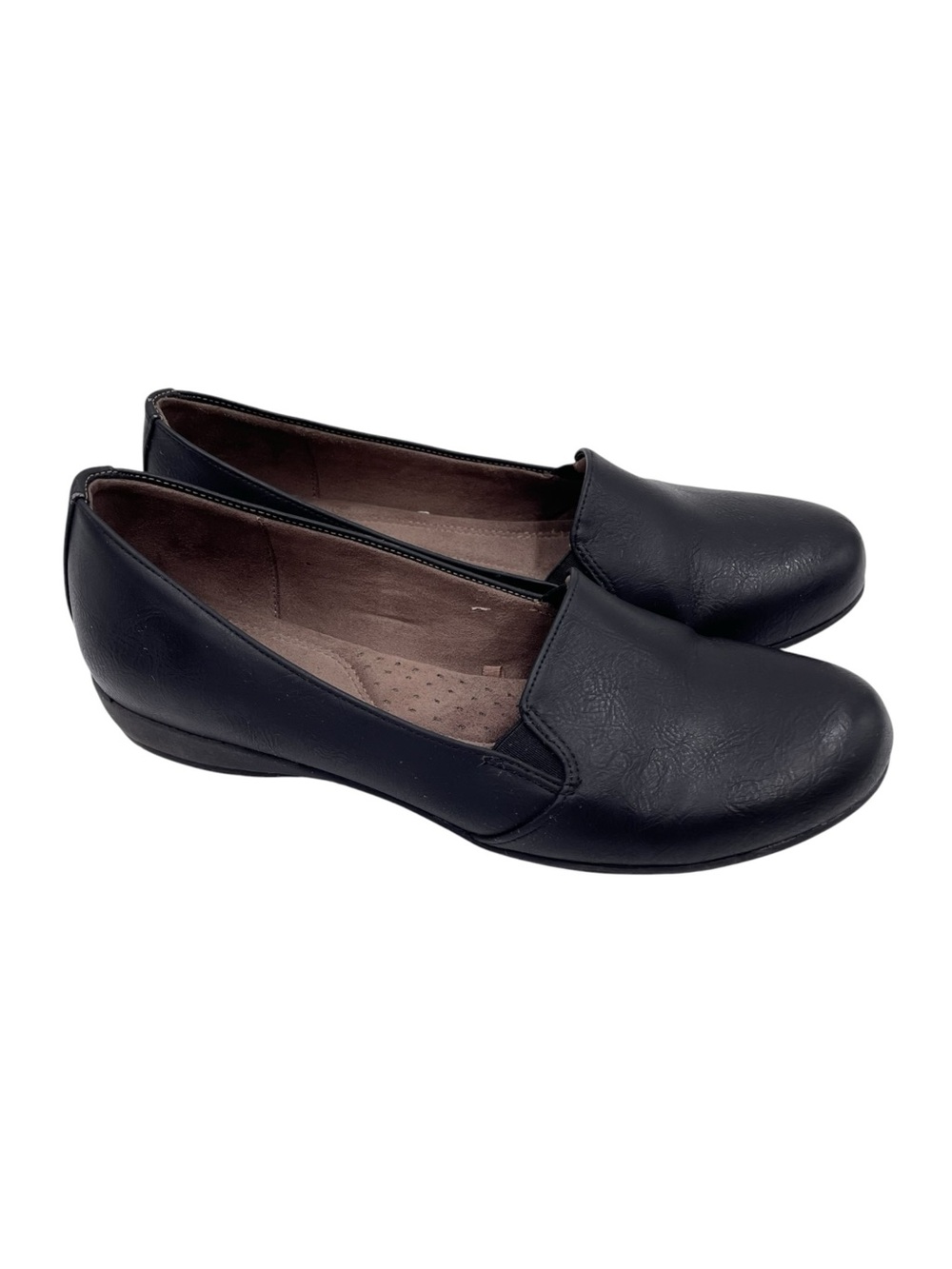 Natural Soul All Thru Comfort Gabber Shoes Size 9W Black Round Toe Slip On Flats